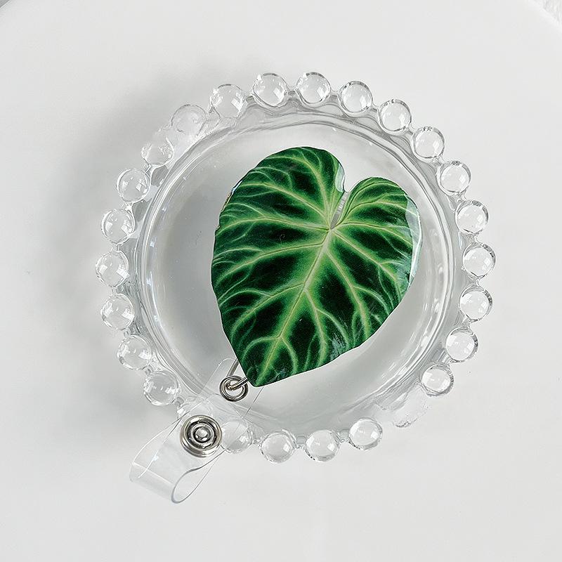 Acrylic Plant Leaf Cute Nurse Badge Reels Heavy Duty Retractable 360 Alligator Clip ID Holder For Student Doctor