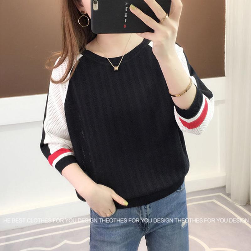 Hollow Sweater Hollow Knitted Thin Ice Silk Bottoming Shirt Women's Loose Four Seasons Long-sleeved Top