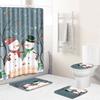 Christmas Shower Curtain Floor Mat Combination Four-Piece Set Bathroom Toilet Carpet Shower Room Mat Foot Mat
