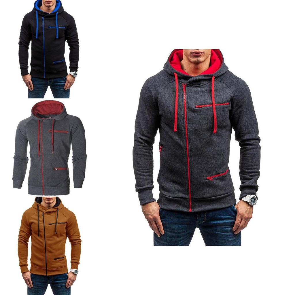 Cozy Men's Autumn Winter Hoodie Hooded Sweatshirt With Drawstring And Full-zip Closure