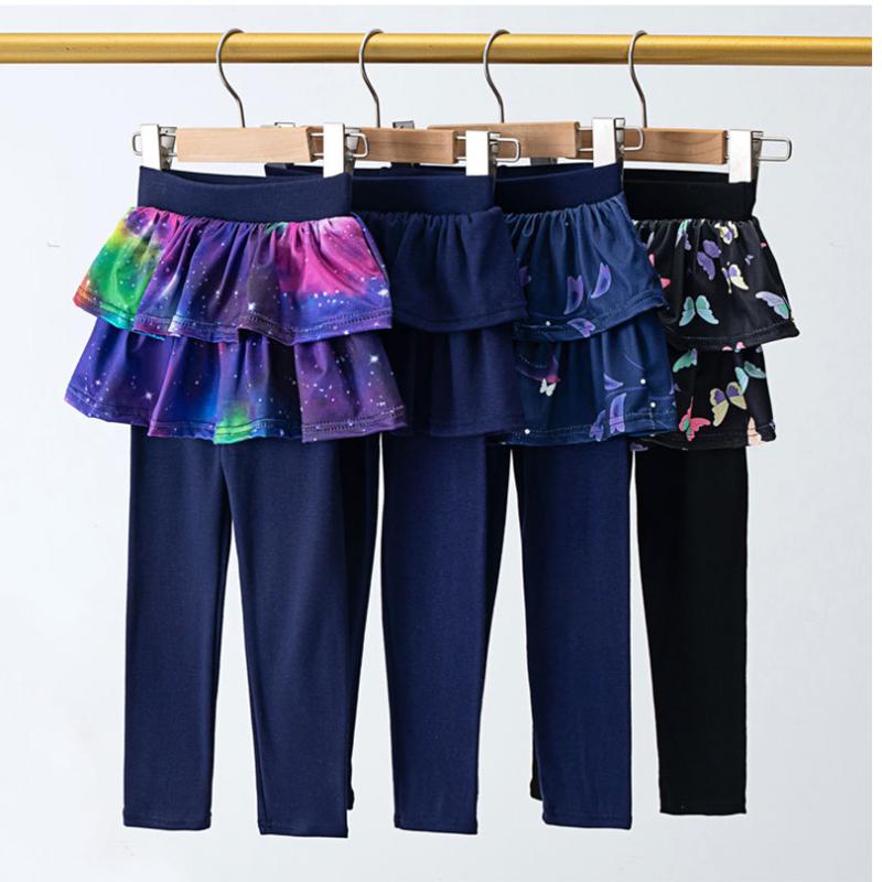 Leggings para Meninas Estilos Primavera e Outono Calça-saia Infantil Falsa de Duas Peças Usar Calça Saia Elástica para Meninas para Usar ao Ar Livre