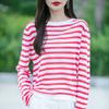 Spring New Style Round-neck Knitted Sweater, Long-sleeved, Color-blocked Striped Loose Pullover Base Layer