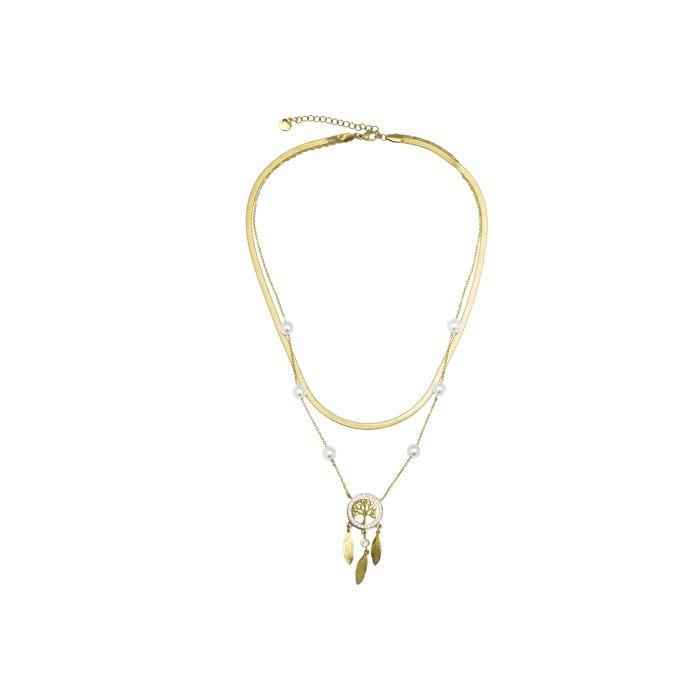 Collier - LUXENTER - Anthori - Perles blanches - Finition en or jaune 18 carats - Acier