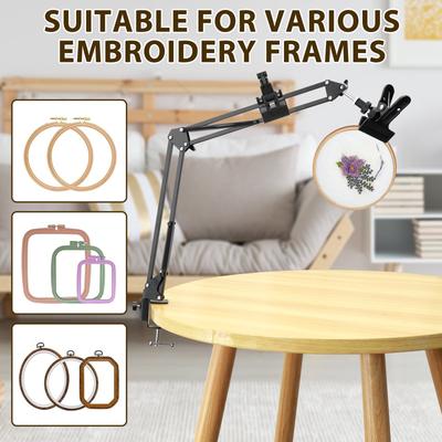 Stojan na vyšívání Kovový držák na vyšívací obruč Nastavitelný držák na vyšívací rám 360° otočný Stojan na křížkovou výšivku pro řemesla