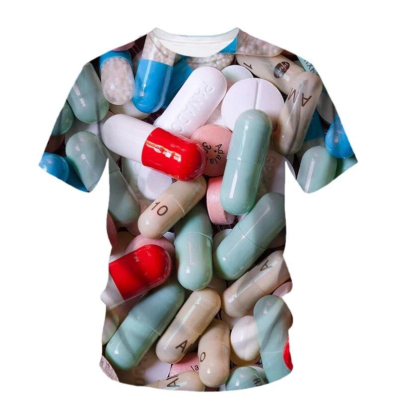 

Модные оригинальные футболки с рисунком таблеток для мужчин, повседневные богемные футболки с короткими рукавами и круглым вырезом с забавным принтом L