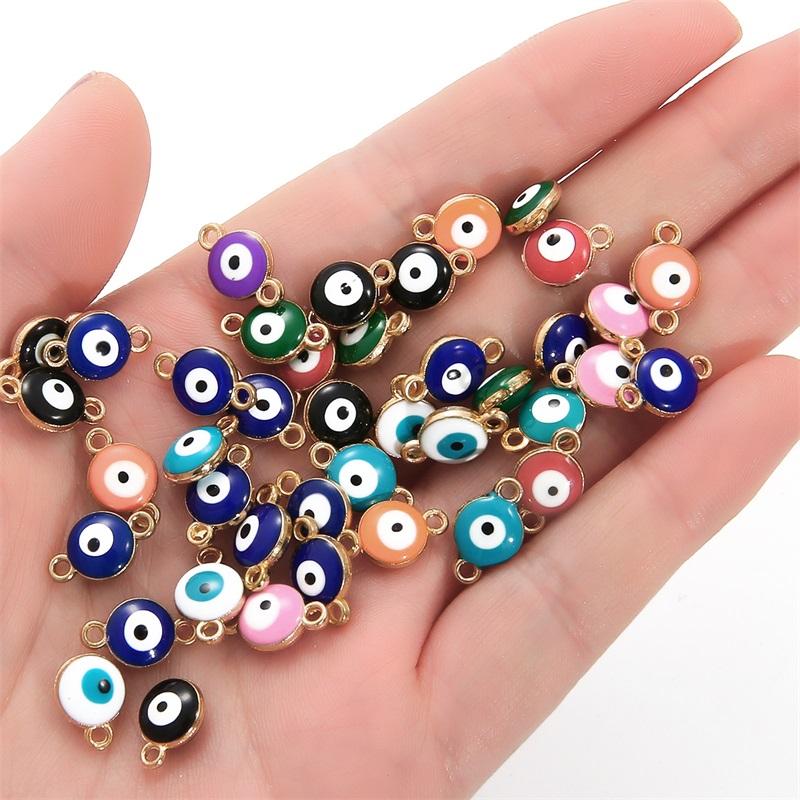 10pcs/Bag 6/8mm Cute Enamel Evil Eye Beads Alloy Charm Pendant For DIY Jewelry Necklace Making