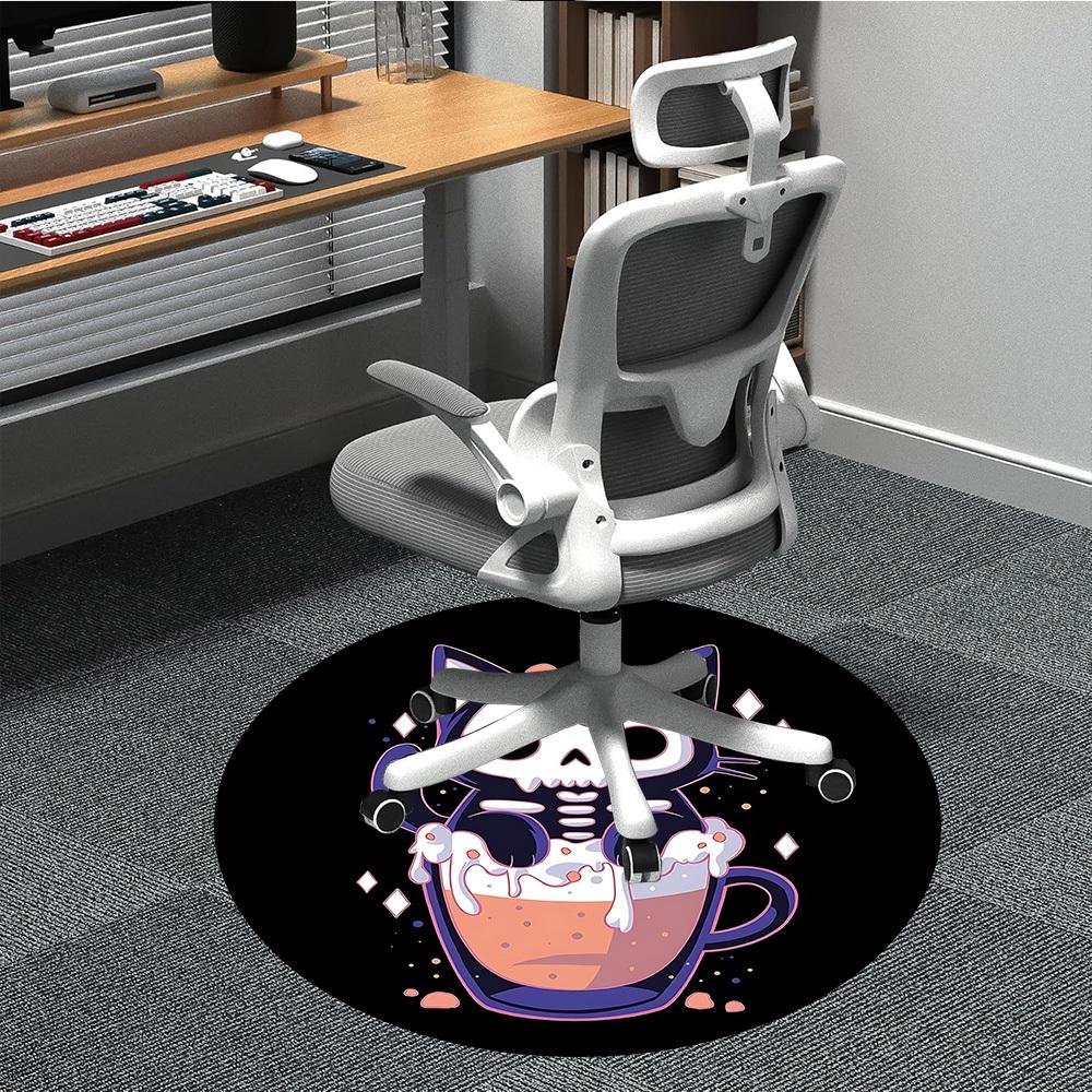 1pc Skelcat Office Round Area Rug, Indoor Mat Suitable For Office, Under Office Chairs Bedroom Living Room Home Decor, Room Deco