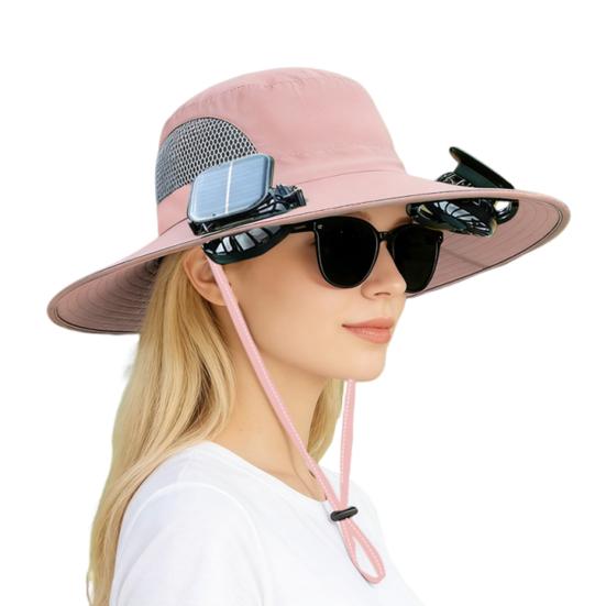 Fisherman Hat, Outdoor Sun Hat with Dual Power Solar USB Rechargeable Fan, Wide Brim Sun Protection Hat for Fishing Camping Hiking Gardening