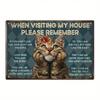 Vintage Funny Cat Tin Sign Wall Decor with Humorous Cat Hair Warning, Metal Plaque for Home Kitchen Bar Garden, Unique Gift for