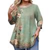 Top Moda da Donna Stampa Floreale Taglie Forti Manica 3/4 Orlo Arrotondato Girocollo
