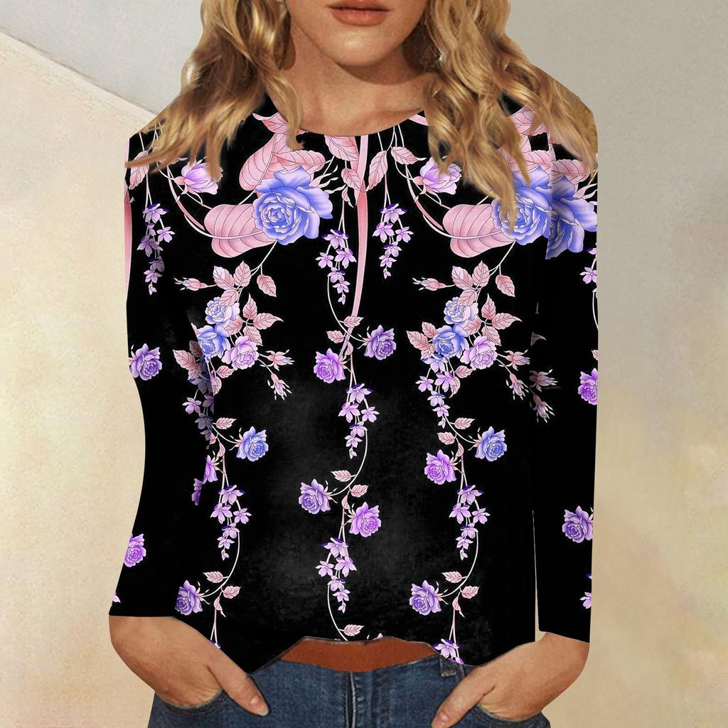 Camicie a maniche lunghe da donna T-shirt grafiche con stampa carina camicette Casual taglie forti Top basic Pullover