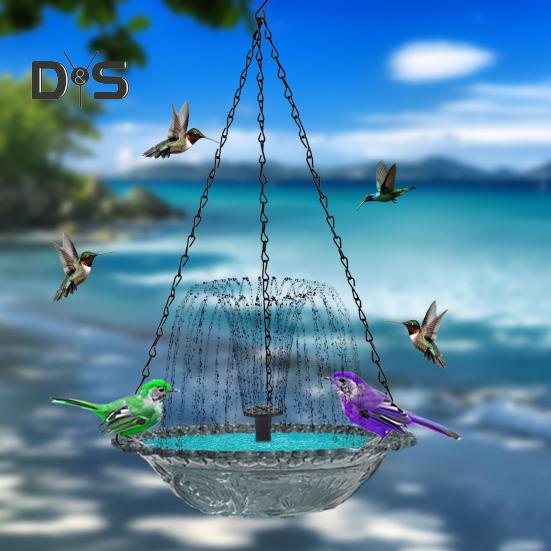 Hanging Birds Bath with Solar Fountain Pump Outdoor Garden Hummingbird Feeder Tray Solar Power Water Fountain Birdbath Bowl for Outside