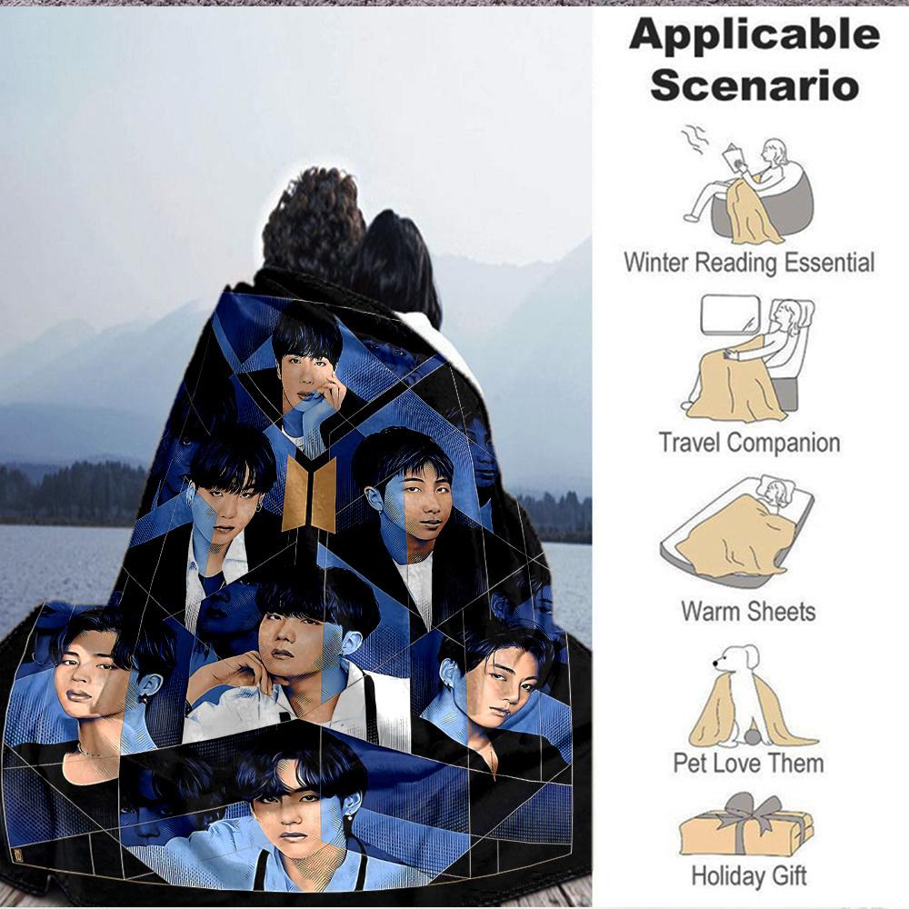 1ks BTS útulná tištěná deka lehká teplá flanelová přehozová deka na pohovku, postel, obývací pokoj