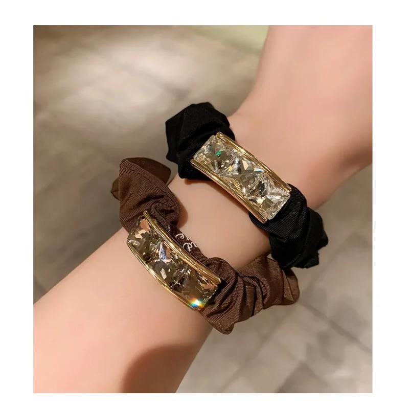 Woman Korean Fashion Elastic Large Rhinestone Hair Ties Hairbands Shiny Diamond Luster Ponytail for Girls Hair Bands Headwear