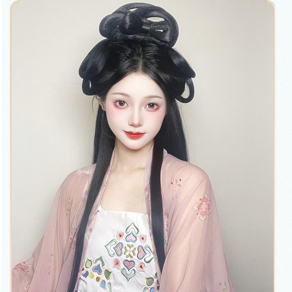 Headdress Chinese Ancient Wig Synthetic Hanfu Wig Headband Integrated Hair Bun