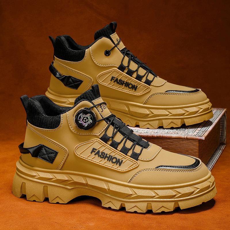 Men's HighTop Work Boots Anti-Slip Motorcycle Boots Wear-Resistant NoTie Spring Autumn Construction Site Labor Casual Sports Oes