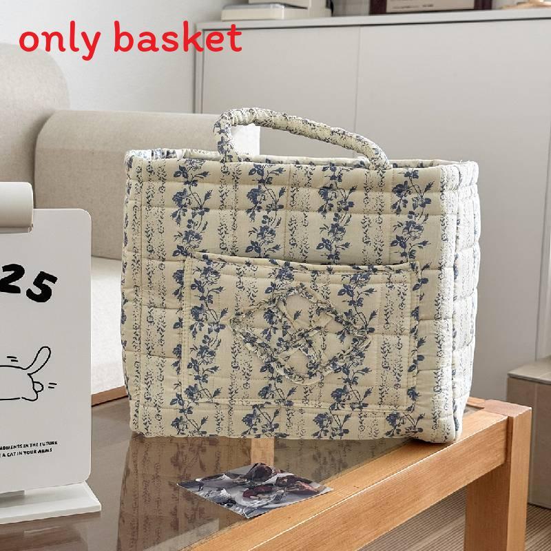Floral Fabric Storage Basket With Foldable Handle For Home Organization And Gift Use