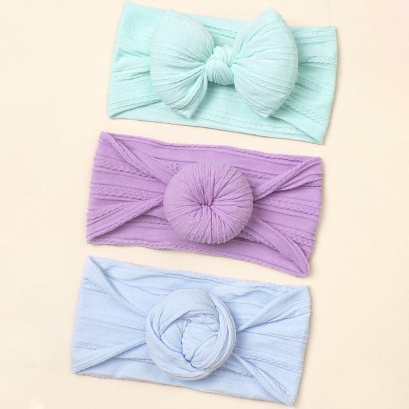 New children's hair accessories three-piece set, cute baby seamless wide headscarf, nylon bow baby headband