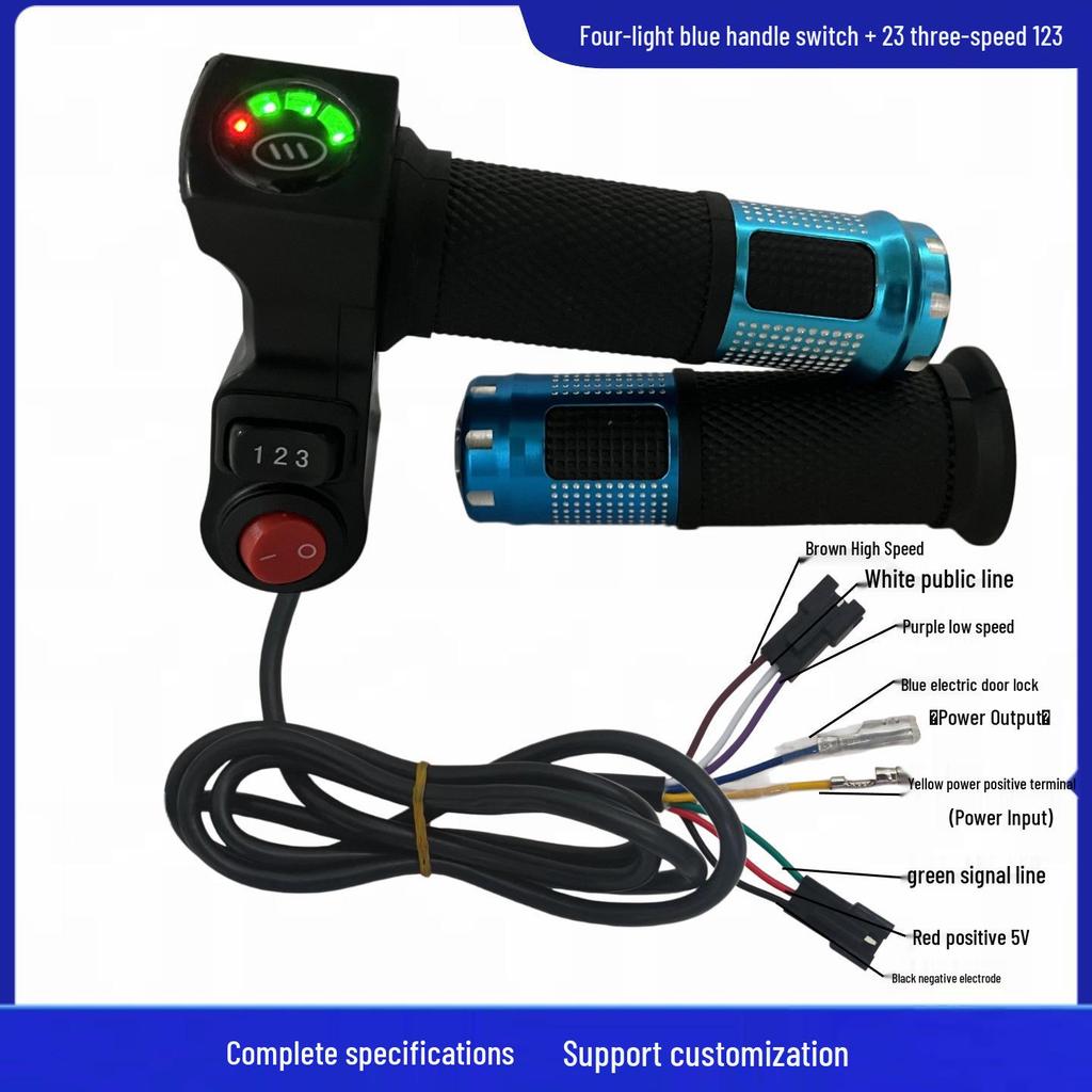 Four-Light Switch & Voltage Display Electric Bicycle Throttle Grip with Three-Speed Control