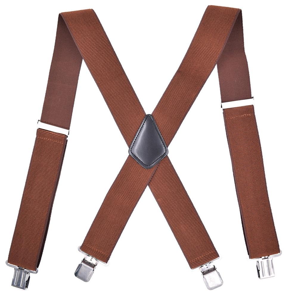 Men's 5CM Wide X-Back Suspenders Elastic 4 Clips Heavy Duty Adjustable Braces
