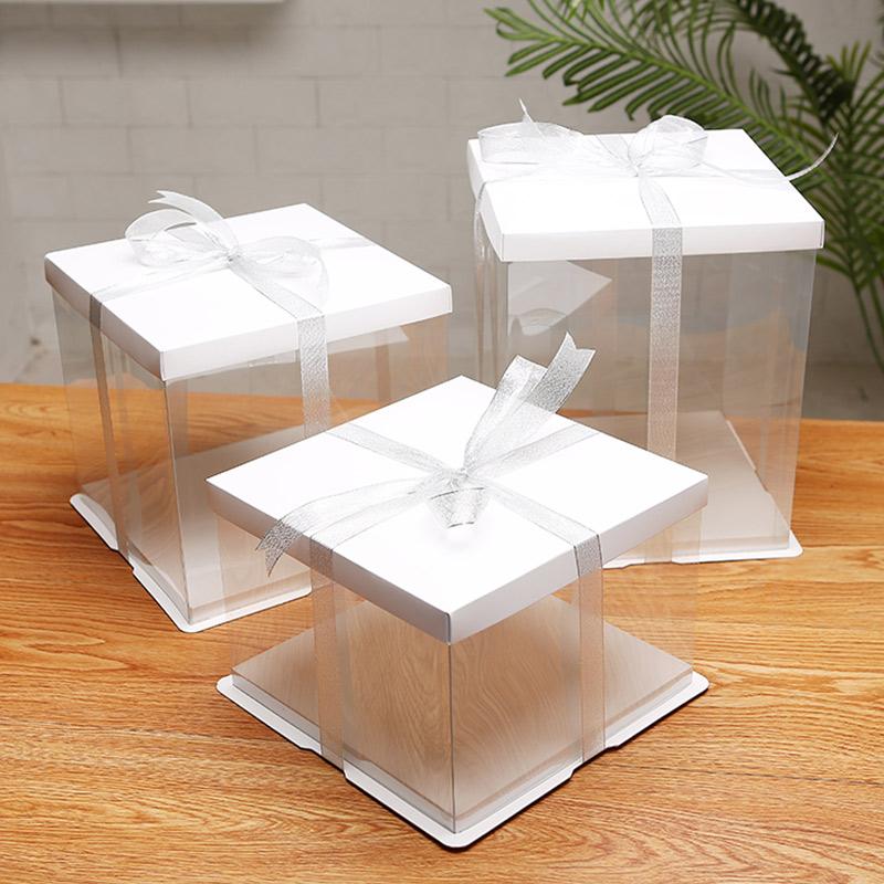 Gift Box with Ribbon Transparent Cake Gift Box Birthday Cake Packaging Supplies Clear Plastic Candy Box Mother's Day Gift