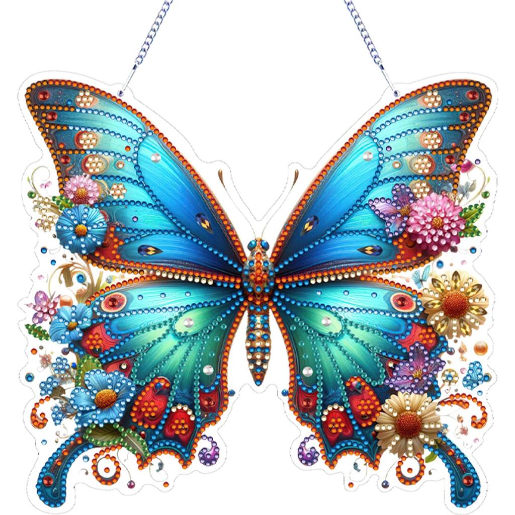 Animal Flower Theme 2D/Flat DIY Diamond Painting Set Rhinestone Diamond Art Window Pendants Window Hanging Art for Home Decor