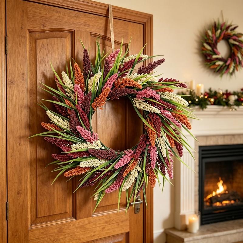 Realistic Simulated Wheat Wreath Fall Harvest Festival Wreath For Front Door Mantels Porch Garden Display And Thanksgiving Party Centerpieces