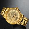 Men Automatic Mechanical Wristwatch Luxury 3D Ship with Diamond Golden Dragon Watch