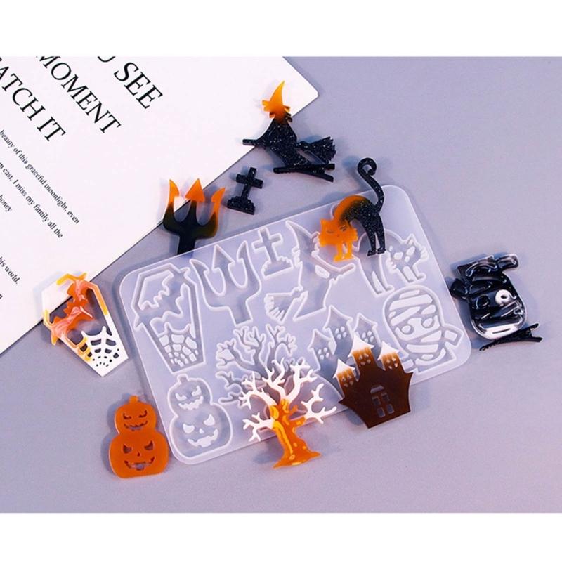 Halloween Pendant Silicone Mold Personalized Skull Pumpkin Earrings Pendants Resin Molds with Hair Clips Accessory DIY