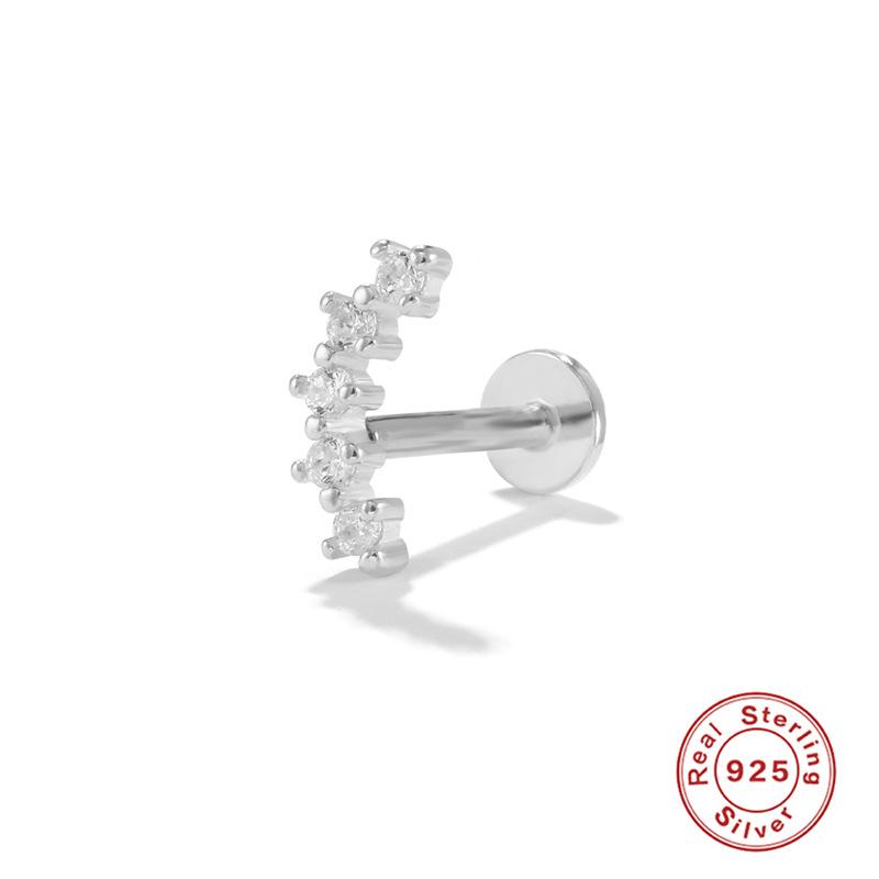 S925 Sterling Silver New Version Puncture Internal Thread Flat Head Body Auricle Puncture Earbone Stud Earring Stud Earring