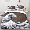 Ukiyo-e Weiches Bettbezug-Set King Quen Ful Größe Abmessungen Thema Wellenmuster Polyester Bettwäsche-Set Fuji Berg Exotischer Abstrakter Stil