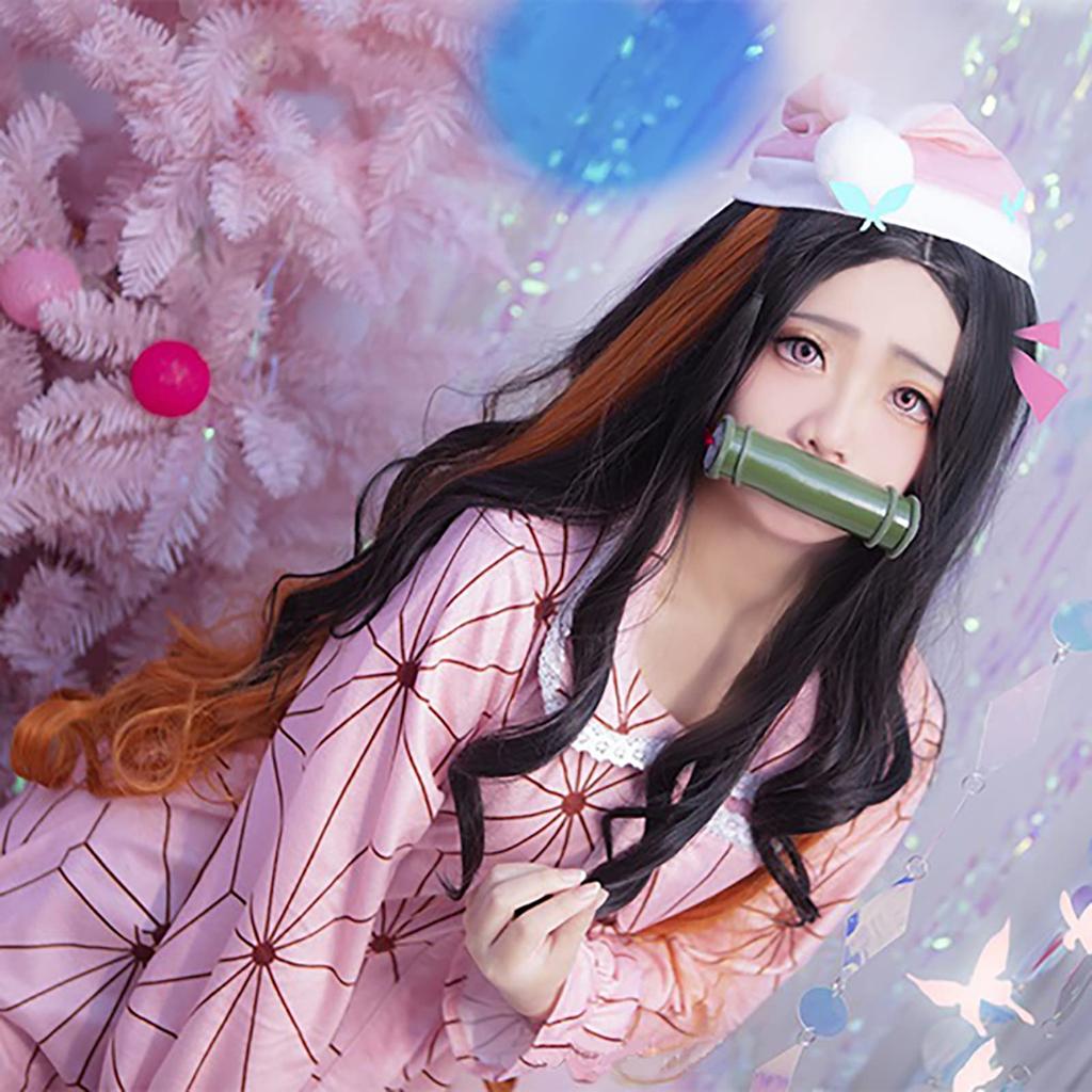 Demon Kimetsu No Yaiba Nezuko Cosplay with Wig Nezuko Kamado Pajamas Halloween Demon Slayer Costume Costume [milky Time] Slayer