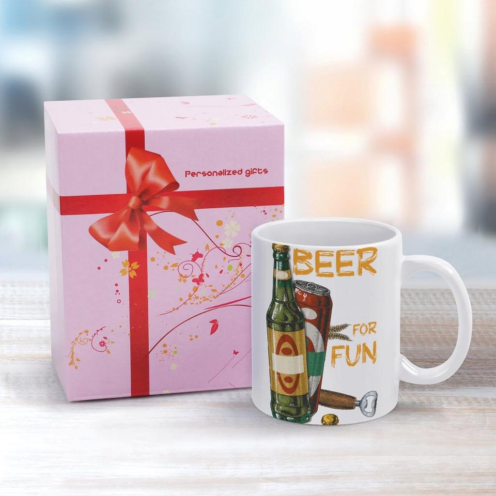 1pc 11oz Double-Sided Printed Beer Lover Mug, White Ceramic Cup for Daily Drinking
