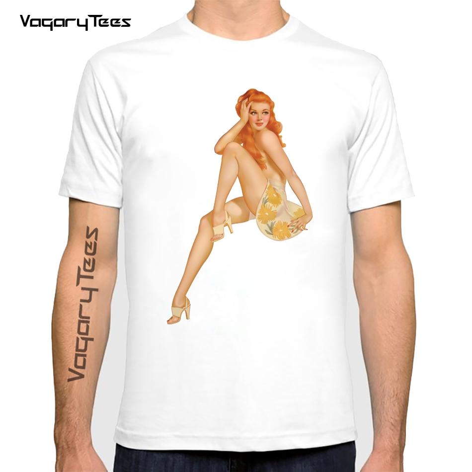 

Vintage Collection Pin Up Girl in Red Dress Graphic oversized TShirt Fashion Men Old Print White Casual Tops Boy Tee shirt S