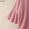 ZANZEA Women Casual Round Neck 3/4 Sleeve Embroidery Print Loose Blouse Ruffles 