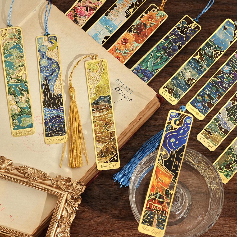 Antique Style Hollowed Out Bookmark Tassel Style Oil Painting Metal Bookmark Creative Hand Account Decoration Reading Book Clip