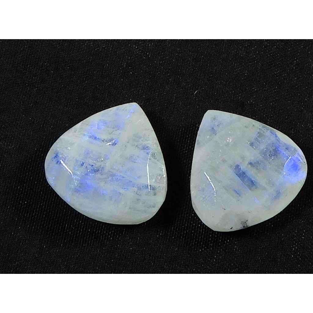 15X15MM Natural Rainbow Moonstone Pear Both Side Faceted Gemstone 2 Pcs Lot RML-881