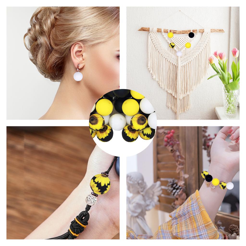 15mm Sunflower Silicone Beads Set Jewelry Making Kit With Tassel For Keychain Necklace Bracelet Making
