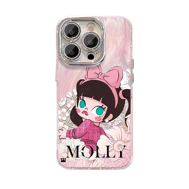 Cute Cartoon Girl Suitable for Apple 16promax Mobile Phone Case Opporeno13 Feather Yarn 15 Bracket Bracelet 14