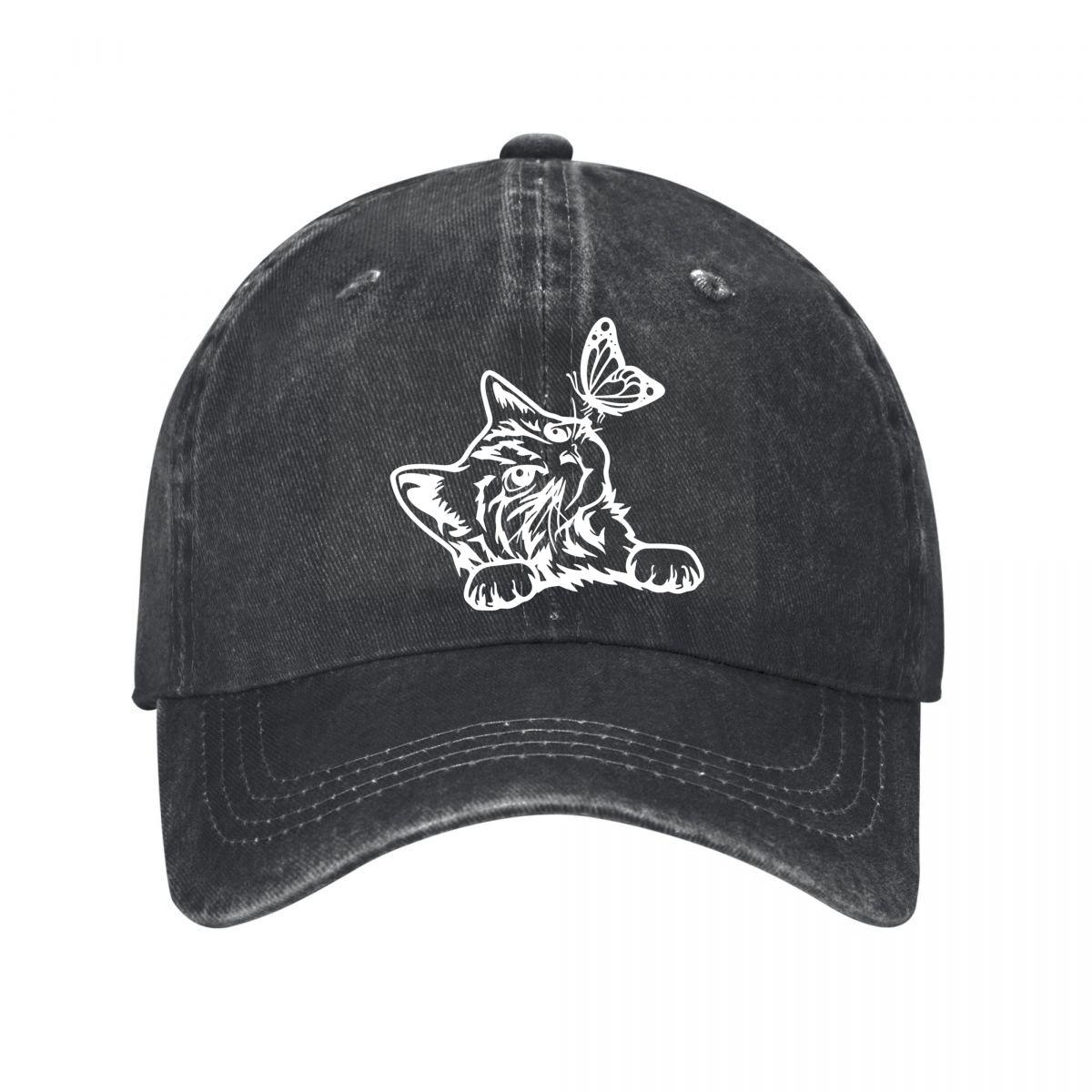 Vintage Washed Cat Butterfly Baseball Cap Washed Baseball Cap Adjustable