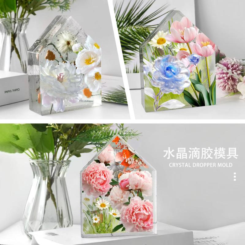 DIY Geometric Mold House Rectangular Silicone Resin Crystal Epoxy Mold for Bookcase Decoration