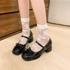 Fashion Korean version autumn single shoes shallow mouth casual year skirt Mary Jane shoes women's new 2025 word with thick heel