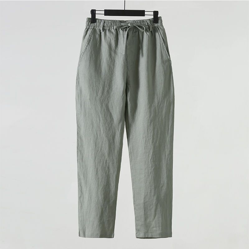 Solid Color Linen Pants Men's Loose Linen Casual 9 Points Pants Spring Summer Home Straight Soft Comfortable Trousers