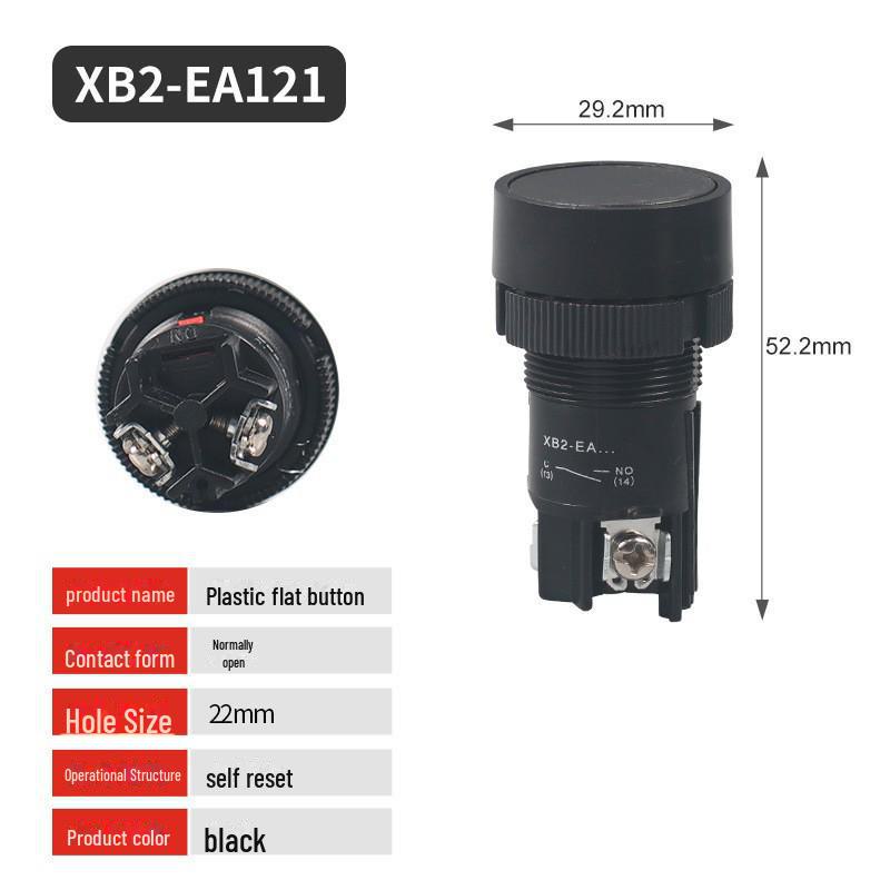 Round Self-Reset Push Button Switch XB2-EA142/131, 22mm, Flat Head, Two Pins