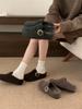 Inner Height Increase Gray Fluffy Shoes Women Wear New Thick-soled Birkenstocks with Velvet Bag Head and Half-drag Cotton Shoes In Autumn and Winter