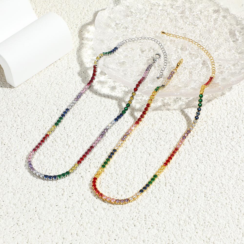 2026 Colorful Rainbow CZ Tennis Chain Bracelet Necklace Micro Pave Red Pink Purple CZ Gold Plated Fashion Wedding Set Jewelry