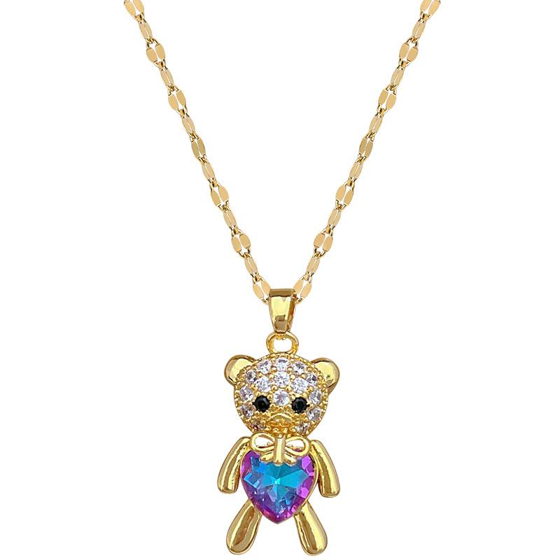 Love Bear Light Luxury Temperament Gorgeous Full Diamond Necklace Female Versatile Collarbone Chain Titanium Steel Chain