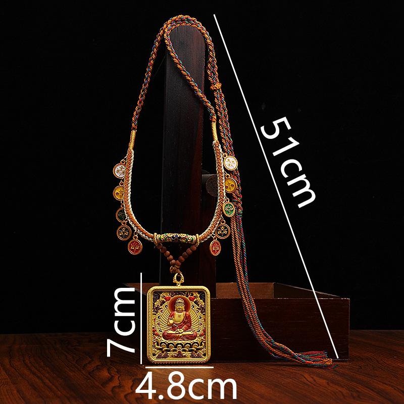 Fünf-Wege-Gott des Reichtums Halskettenseil, handgewebtes Anhängerschnur, Bienenwachs Thangka handbemalte Legierung Accessoires, Tibetanisches handgeriebenes Baumwollseil