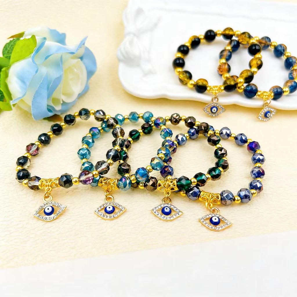 Retro Luxury Beaded Evil Eye Bracelet - European and American Style Glass Crystal Jewelry