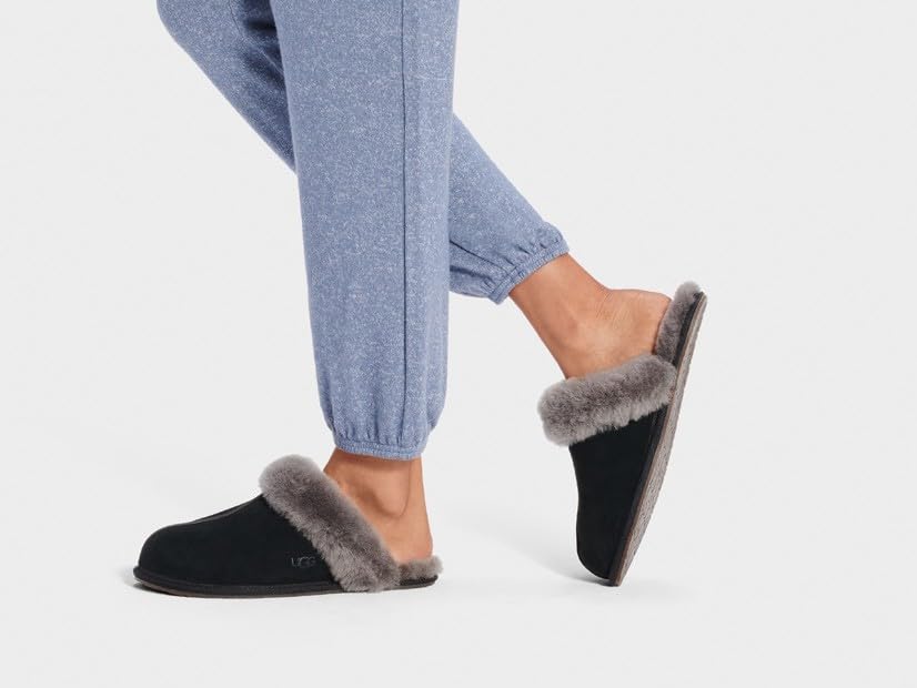 [UGG] Scuffette II Fluffy Slippers for Women, BLACK/GREY, US 08 (25 cm)